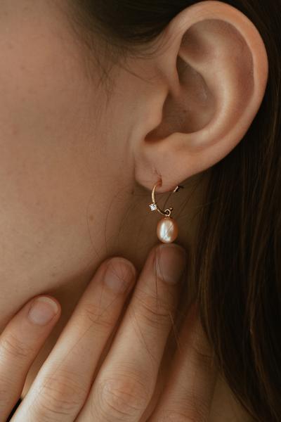 White Diamond and Irregular Pearl Drop Hoops