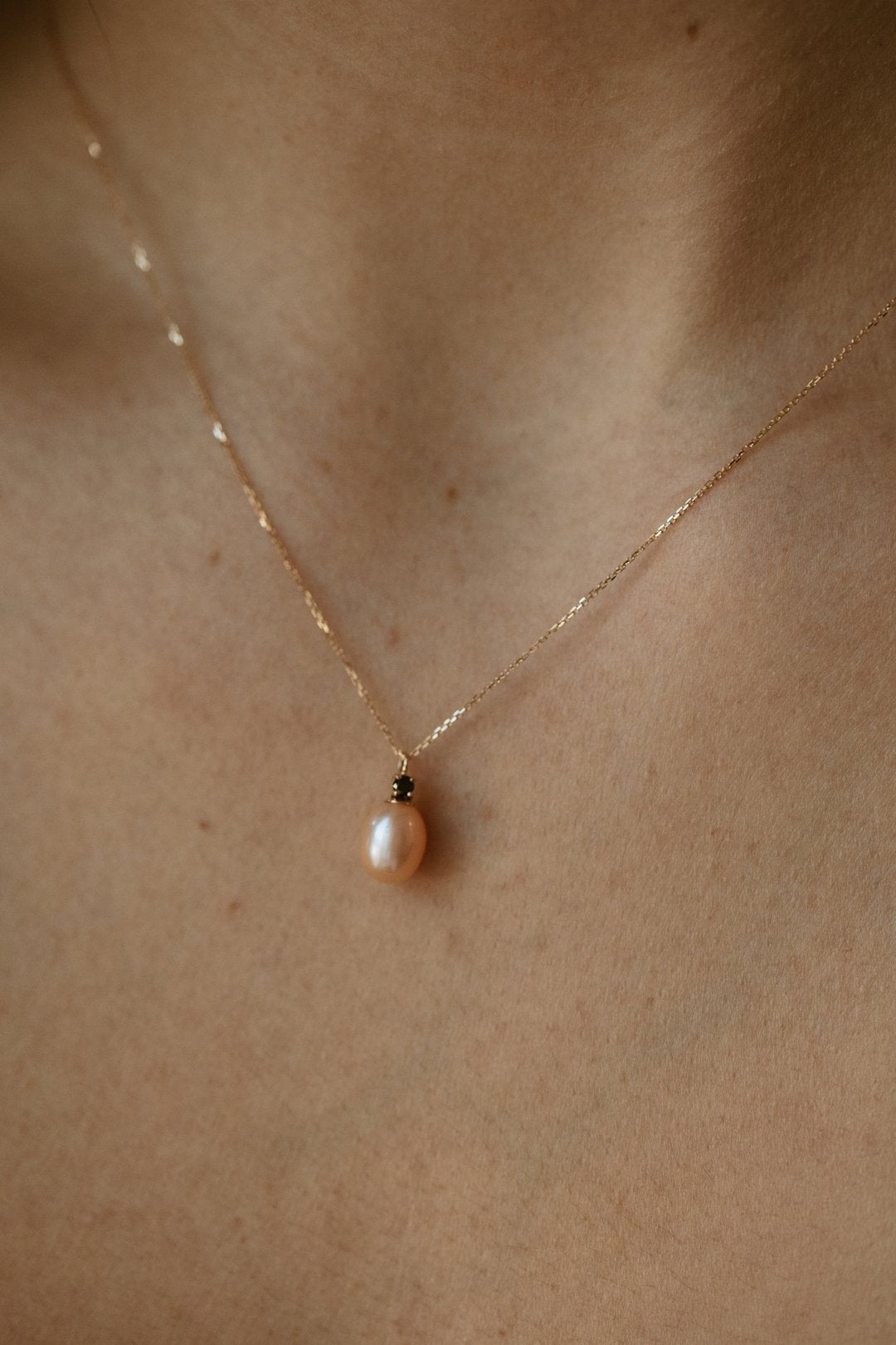 Black Diamond and Irregular Pearl Drop Necklace
